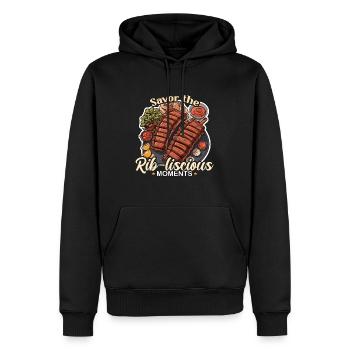 Ribs Barbecue Savor The Rib-liscious Meat Lover - Männer Premium Bio Hoodie - Schwarz - Vorne - Nico (187cm)