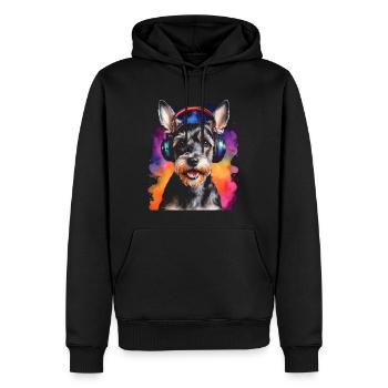 Zwergschnauzer Kopfhörer Hund Lustig Design Print - Männer Premium Bio Hoodie - Schwarz - Vorne - Nico (187cm)