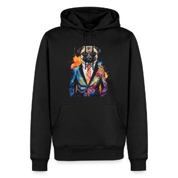 Mops Anzug Hund Bunt Lustig Tier Design Print - Männer Premium Bio Hoodie - Schwarz - Vorne - Nico (187cm)