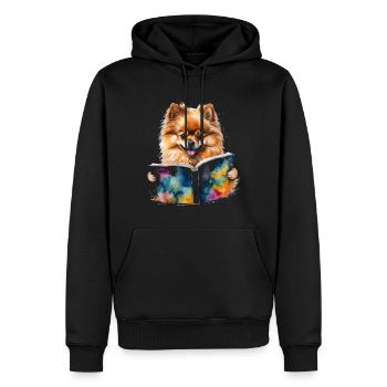Poméranien Poméranien Livre de lecture Imprimé de chien - Sweat à capuche Premium bio Homme - noir - Devant - Nico (187cm)