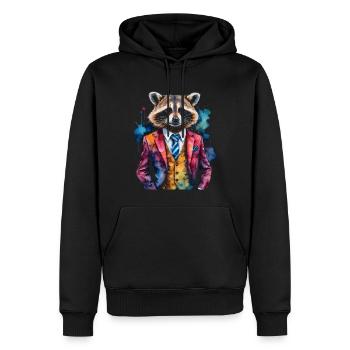 Costume de raton laveur Imprimé de conception d’animaux colorés - Sweat à capuche Premium bio Homme - noir - Devant - Nico (187cm)
