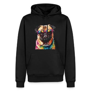 Mops Sonnenbrille Hund Bunt Lustig Design Print - Männer Premium Bio Hoodie - Schwarz - Vorne - Nico (187cm)