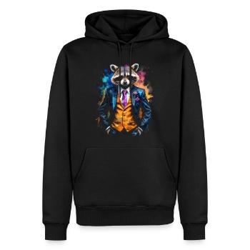 Costume de raton laveur Imprimé de conception d’animaux colorés - Sweat à capuche Premium bio Homme - noir - Devant - Nico (187cm)