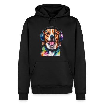 Beagle Headphones Dog Funny Animal Design Print - Men’s Premium Organic Hoodie - black - Front - Nico (187cm)