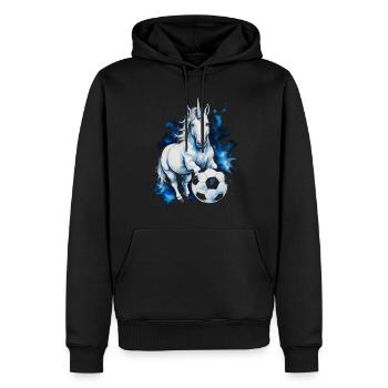 Einhorn Fußball Bunt Schottland Tier Design Print - Männer Premium Bio Hoodie - Schwarz - Vorne - Nico (187cm)