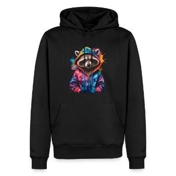 Waschbär Hoodie Bunt Lustig Tier Design Print - Männer Premium Bio Hoodie - Schwarz - Vorne - Nico (187cm)