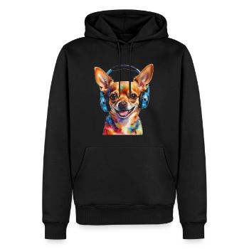 Chihuahua Kopfhörer Hund Lustig Tier Design Print - Männer Premium Bio Hoodie - Schwarz - Vorne - Nico (187cm)