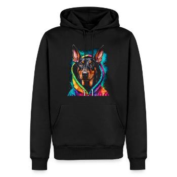 Dobermann Hoodie Hund Bunt Lustig Tier Print - Männer Premium Bio Hoodie - Schwarz - Vorne - Nico (187cm)