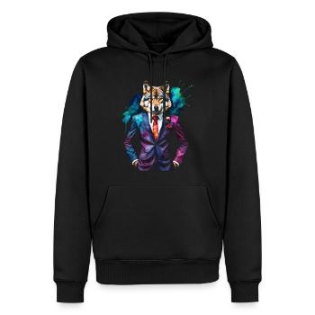 Costume de loup imprimé de conception animale colorée - Sweat à capuche Premium bio Homme - noir - Devant - Nico (187cm)
