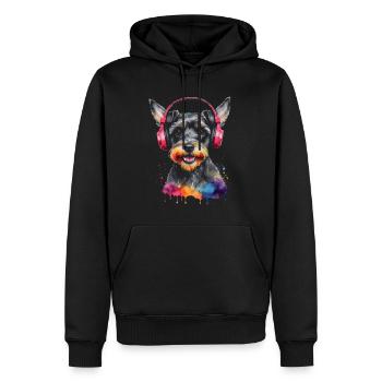Zwergschnauzer Kopfhörer Hund Lustig Design Print - Männer Premium Bio Hoodie - Schwarz - Vorne - Nico (187cm)