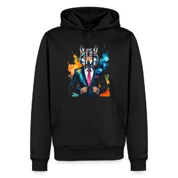 Wolf Suit Colorful Animal Design Print - Men’s Premium Organic Hoodie - black - Front - Nico (187cm)