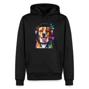 Beagle Headphones Dog Funny Animal Design Print - Men’s Premium Organic Hoodie - black - Front - Nico (187cm)