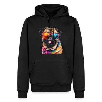 Mops Sonnenbrille Hund Bunt Lustig Design Print - Männer Premium Bio Hoodie - Schwarz - Vorne - Nico (187cm)