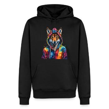Wolf Hoodie Bunt Lustig Tier Design Print - Männer Premium Bio Hoodie - Schwarz - Vorne - Nico (187cm)