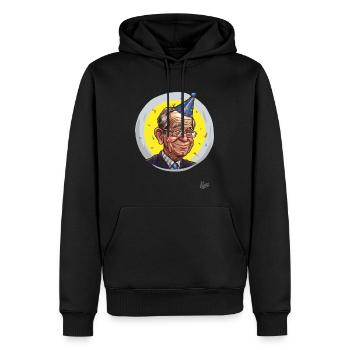 Fête des aînés : retraité avec chapeau de fête et confettis - Sweat à capuche Premium bio Homme - noir - Devant - Nico (187cm)