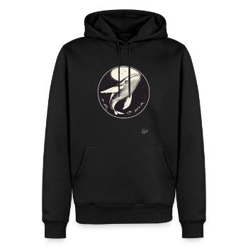Blauer Wal im Himmel mit Mond und Sternen - Männer Premium Bio Hoodie - Schwarz - Vorne - Nico (187cm)