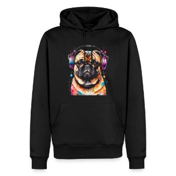 Mops Kopfhörer Hund Bunt Lustig Tier Design Print - Männer Premium Bio Hoodie - Schwarz - Vorne - Nico (187cm)