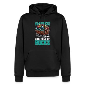 Le bonheur des géologues est une boîte pleine de roches - Sweat à capuche Premium bio Homme - noir - Devant - Nico (187cm)