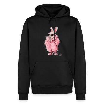Manteau de fourrure rose super cool avec un lapin dedans - Sweat à capuche Premium bio Homme - noir - Devant - Nico (187cm)