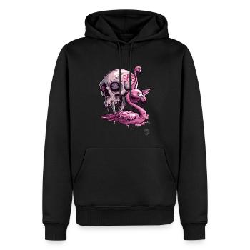 Pinker Primatenschädel & Flamingo: Tropische Vibes - Männer Premium Bio Hoodie - Schwarz - Vorne - Nico (187cm)