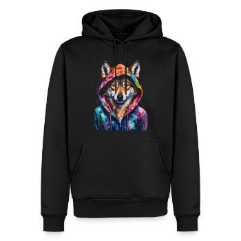 Wolf Hoodie Bunt Lustig Tier Design Print - Männer Premium Bio Hoodie - Schwarz - Vorne - Nico (187cm)