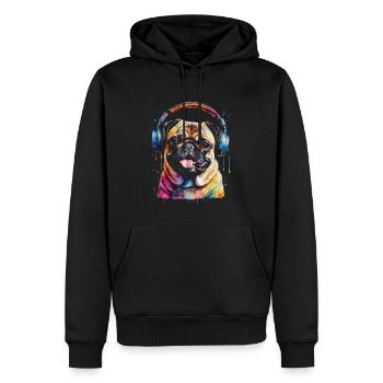 Mops Kopfhörer Hund Bunt Lustig Tier Design Print - Männer Premium Bio Hoodie - Schwarz - Vorne - Nico (187cm)
