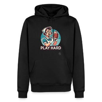 Femme au foyer de dessin animé rétro jouant au football américain - Sweat à capuche Premium bio Homme - noir - Devant - Nico (187cm)