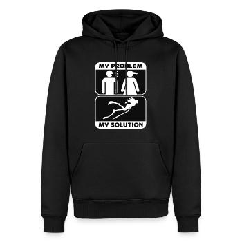 Chasse sous-marine Mon problème Ma solution Pictogramme Maman - Sweat à capuche Premium bio Homme - noir - Devant - Nico (187cm)