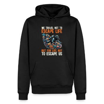 Plongée sous-marine Nous voyageons pour ne pas échapper à la natation - Sweat à capuche Premium bio Homme - noir - Devant - Nico (187cm)