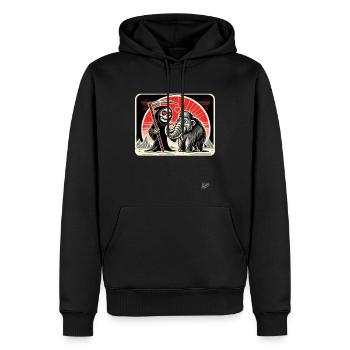 Grim Reaper with a love for cute mammoth - Men’s Premium Organic Hoodie - black - Front - Nico (187cm)