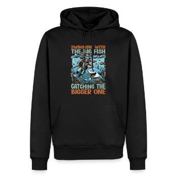 Shark Hunting Swimming With The Big Fish Swimmer - Männer Premium Bio Hoodie - Schwarz - Vorne - Nico (187cm)
