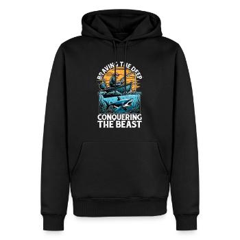 Chasse au requin Braver les amours profondes Paléontologie - Sweat à capuche Premium bio Homme - noir - Devant - Nico (187cm)
