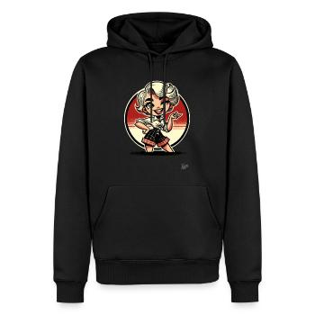 Blonde Süße Lady – Frech und Stark - Männer Premium Bio Hoodie - Schwarz - Vorne - Nico (187cm)