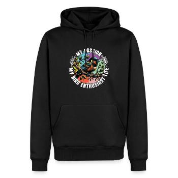Passionné d’oiseaux Ma passion Mon ornithologue ornithologue - Sweat à capuche Premium bio Homme - noir - Devant - Nico (187cm)