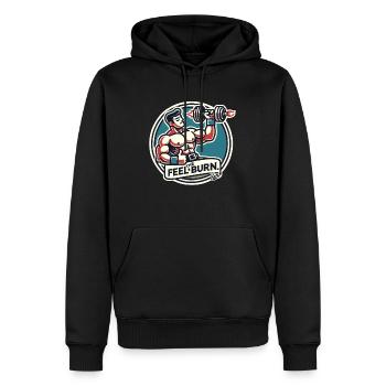Pompes de bodybuilder fer à repasser : Ressentez la sensation de brûlure - Sweat à capuche Premium bio Homme - noir - Devant - Nico (187cm)