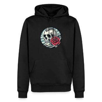 Crâne rétro et rose - Sweat à capuche Premium bio Homme - noir - Devant - Nico (187cm)