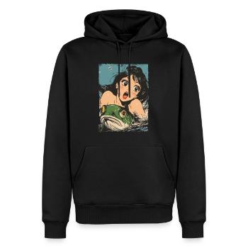 Cartoon Meerjungfrau und grüner Fisch - Männer Premium Bio Hoodie - Schwarz - Vorne - Nico (187cm)