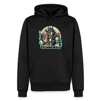 Techno-Wolf: Elektronische Musik Beats - Männer Premium Bio Hoodie - Schwarz - Vorne - Nico (187cm)