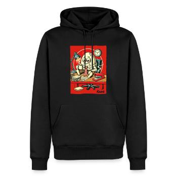 Müdes Büro-Ei mit Kaffee - Männer Premium Bio Hoodie - Schwarz - Vorne - Nico (187cm)
