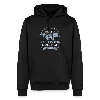 fishing, pike, northern, - Männer Premium Bio Hoodie - Schwarz - Vorne - Nico (187cm)
