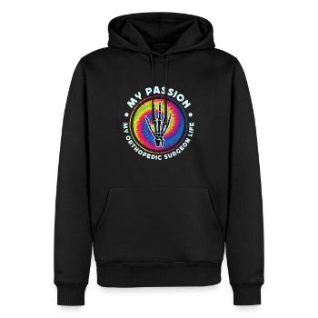 Chirurgien orthopédique Ma passion Ma physiothérapie - Sweat à capuche Premium bio Homme - noir - Devant - Nico (187cm)