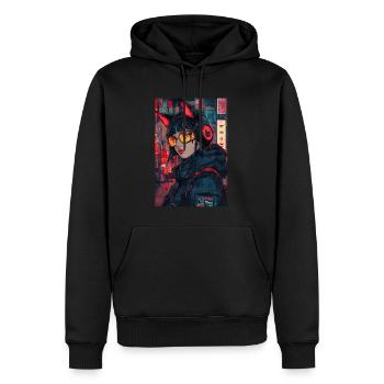 Otaku Streetwear Japon Cyberpunk Techwear Anime - Sweat à capuche Premium bio Homme - noir - Devant - Nico (187cm)