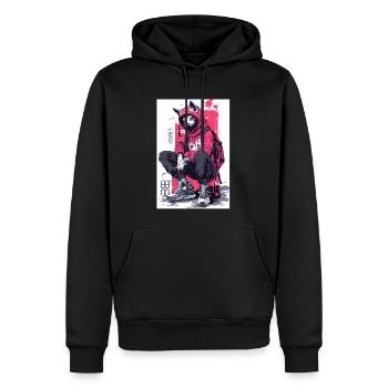Otaku Streetwear Japon Cyberpunk Techwear Anime - Sweat à capuche Premium bio Homme - noir - Devant - Nico (187cm)