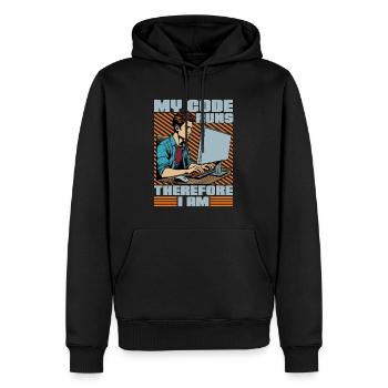 Coder My Code Runs Therefore I Am Web Developer - Männer Premium Bio Hoodie - Schwarz - Vorne - Nico (187cm)