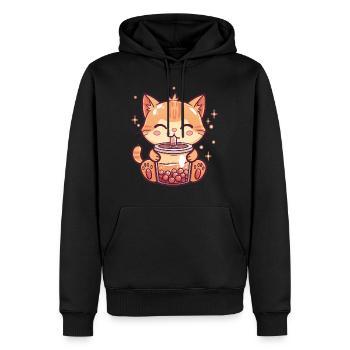 Katze trinkt Bubble Tea - Männer Premium Bio Hoodie - Schwarz - Vorne - Nico (187cm)