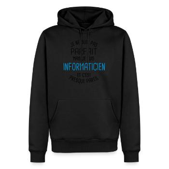 Pas parfait mais informaticien - Sweat à capuche Premium bio Homme - noir - Devant - Nico (187cm)