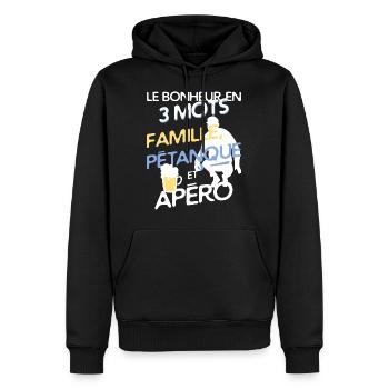 Famille, pétanque et apéro - Sweat à capuche Premium bio Homme - noir - Devant - Nico (187cm)