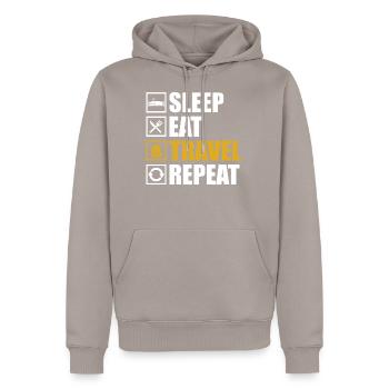 Reisen - Männer Premium Bio Hoodie - Taupe - Vorne - Nico (187cm)