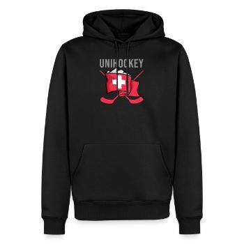 Unihockey Schweiz Sport rot weiss Geschenkidee - Männer Premium Bio Hoodie - Schwarz - Vorne - Nico (187cm)