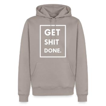 Scheiße fertig. - Männer Premium Bio Hoodie - Taupe - Vorne - Nico (187cm)